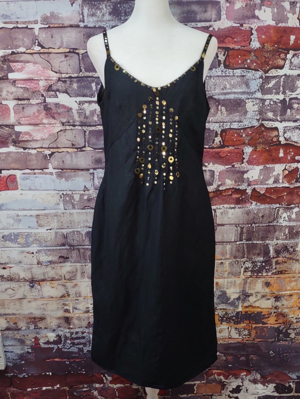 Jennifer Eden Embellished Linen Blend Slip Dress